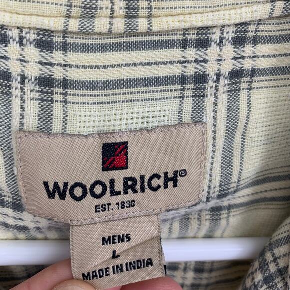 Woolrich Men's Pale Yellow and Gray Plaid Short Sleeve Button Up Size Large - Picture 2 of 4